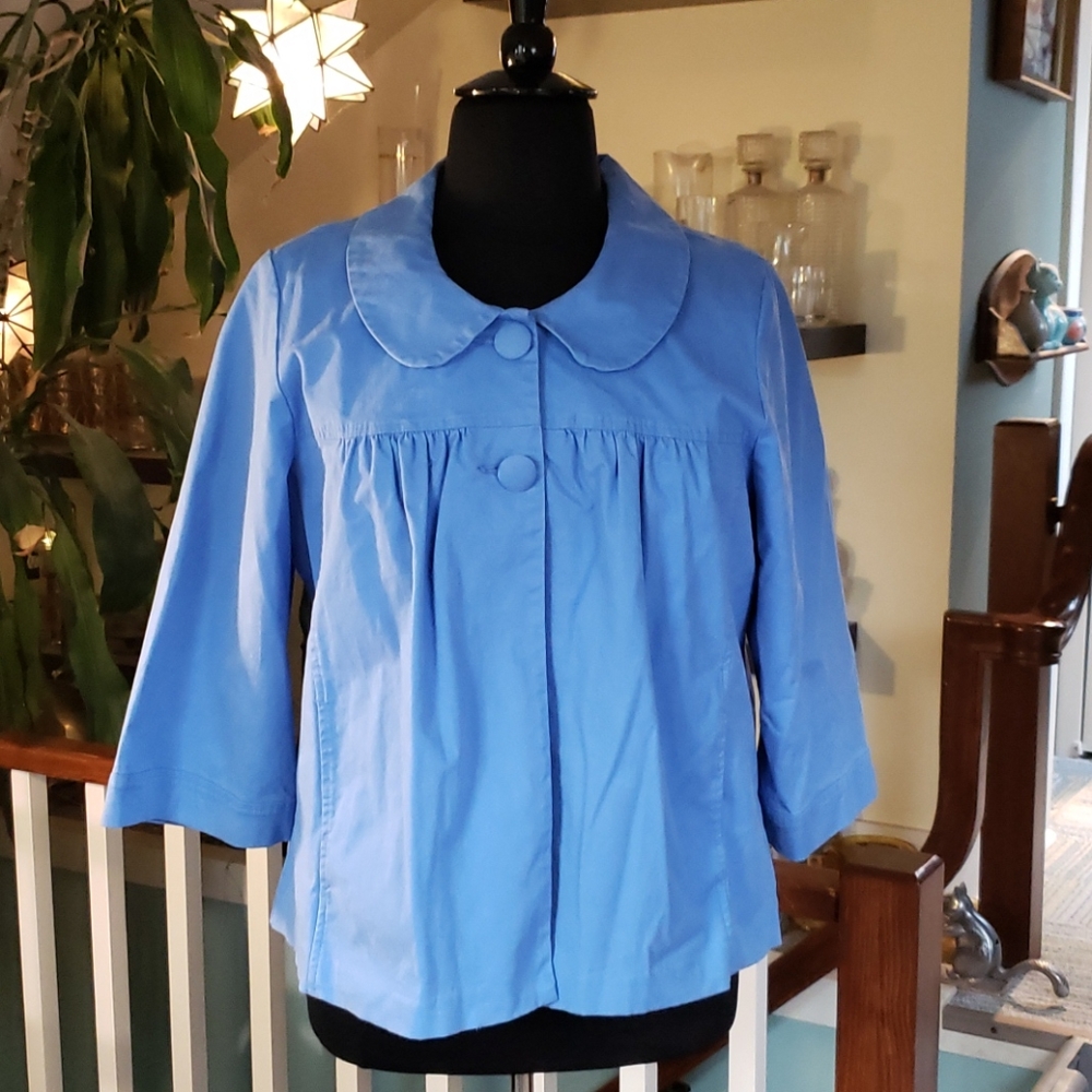 Avenue Womens Swing Hem Powder Blue Peter Pan Collar Jacket